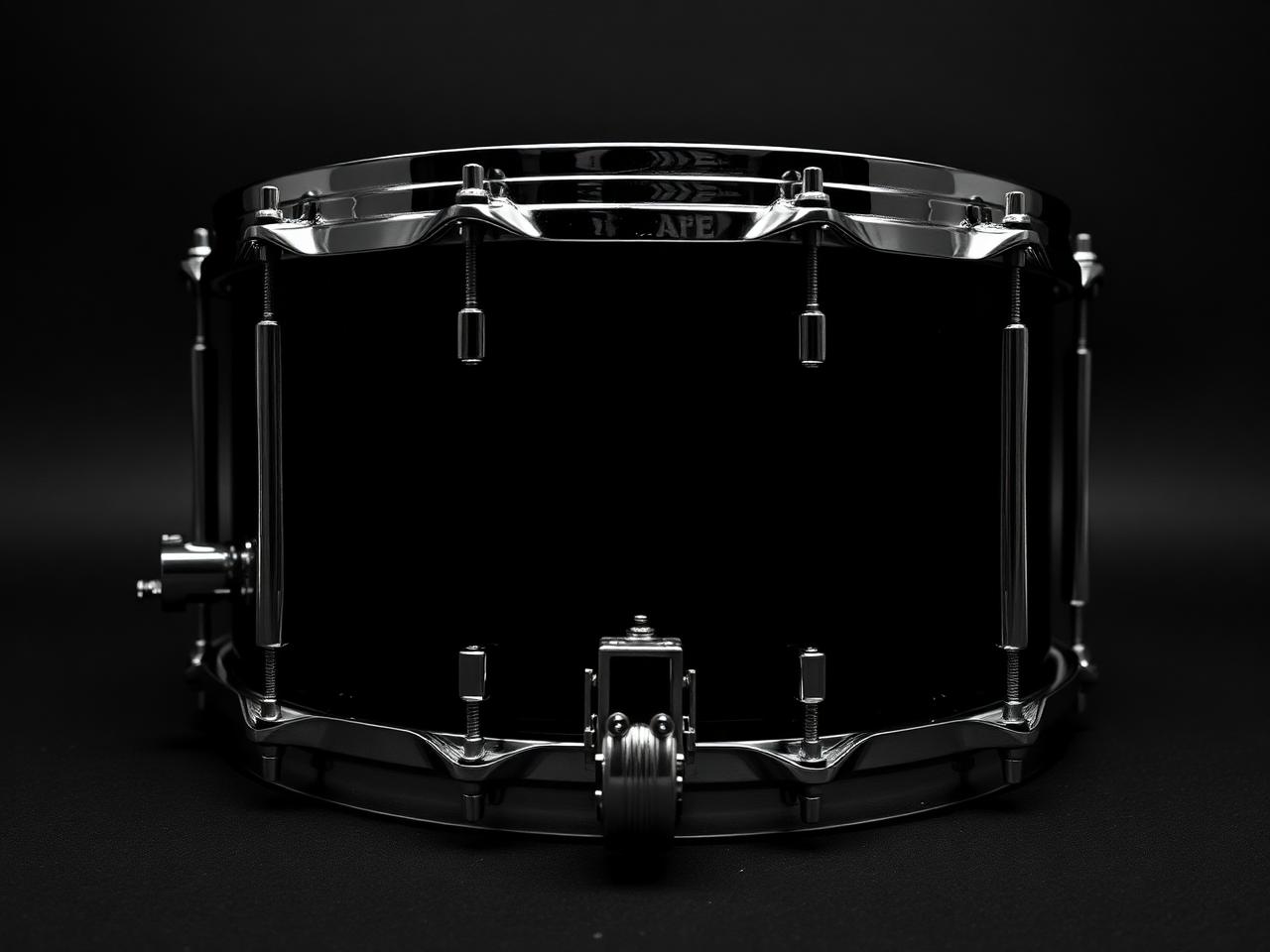 Single chrome metal snare drum with ten tube lugs and a chrome throw-off strainer on a black backdrop